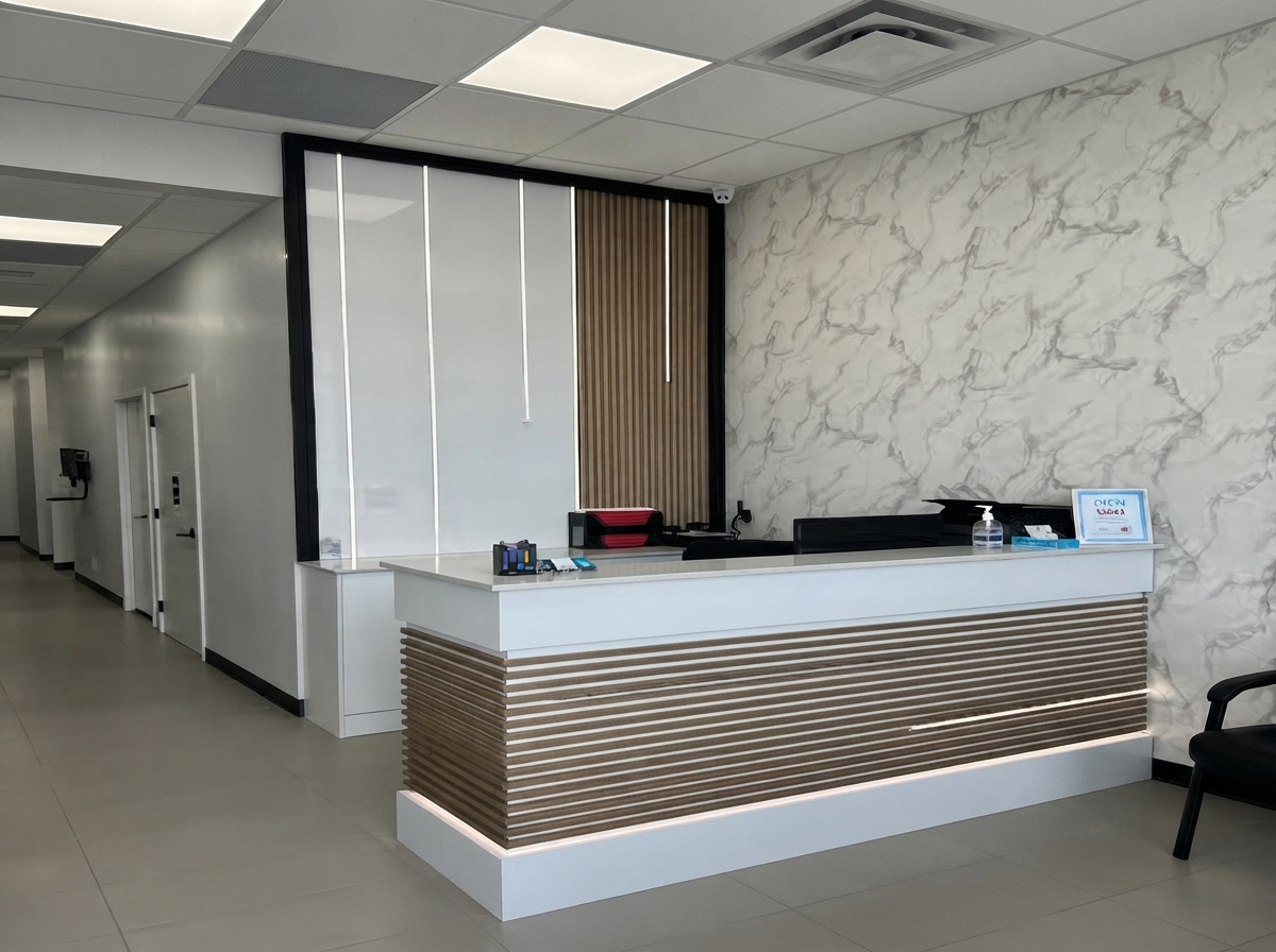 Reception desk at Woodbend Dental in Leduc